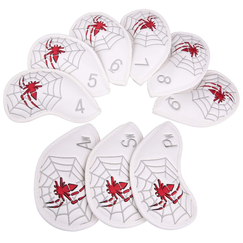 Golf Builder 9pcs/Set Spider Embroidery White Golf Iron Club Head Covers 4-9,Pw,Sw,Aw Fits Right Hand - Image 5